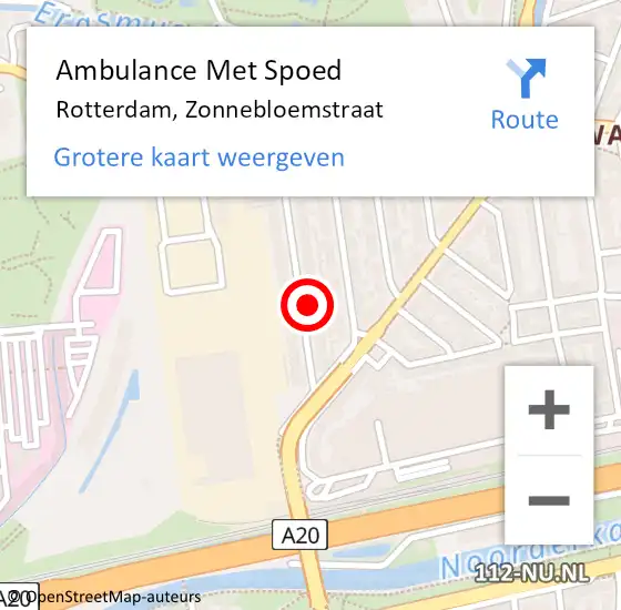 Locatie op kaart van de 112 melding: Ambulance Met Spoed Naar Rotterdam, Zonnebloemstraat op 16 september 2022 13:01