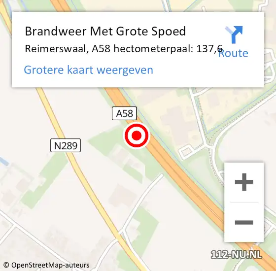 Locatie op kaart van de 112 melding: Brandweer Met Grote Spoed Naar Reimerswaal, A58 hectometerpaal: 137,6 op 16 september 2022 13:01