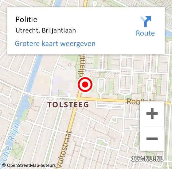 Locatie op kaart van de 112 melding: Politie Utrecht, Briljantlaan op 16 september 2022 13:02