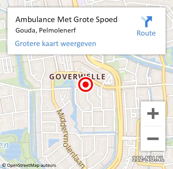 Locatie op kaart van de 112 melding: Ambulance Met Grote Spoed Naar Gouda, Pelmolenerf op 16 september 2022 13:53