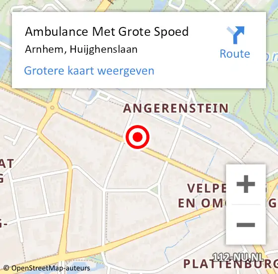 Locatie op kaart van de 112 melding: Ambulance Met Grote Spoed Naar Arnhem, Huijghenslaan op 16 september 2022 14:03