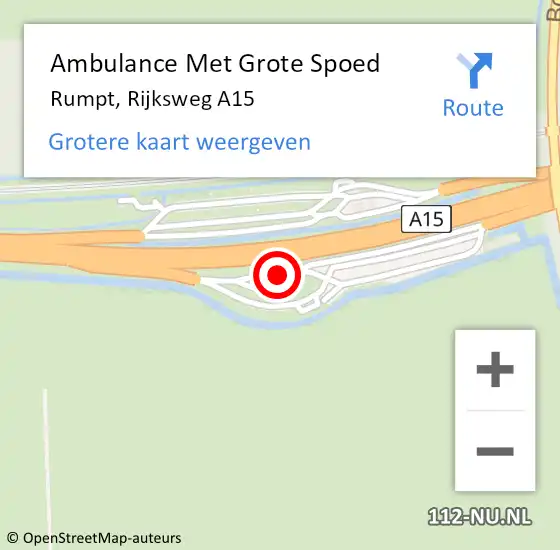 Locatie op kaart van de 112 melding: Ambulance Met Grote Spoed Naar Rumpt, Rijksweg A15 op 16 september 2022 14:17