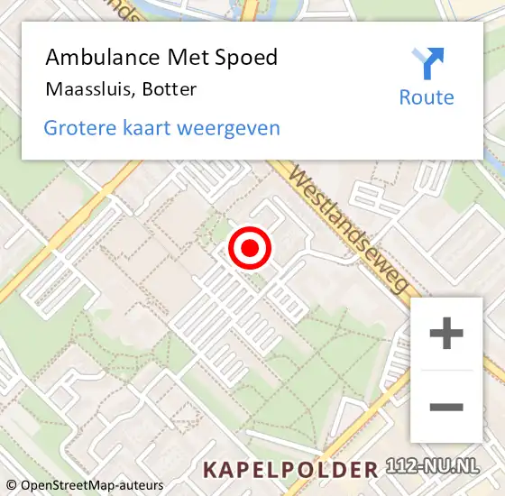 Locatie op kaart van de 112 melding: Ambulance Met Spoed Naar Maassluis, Botter op 16 september 2022 14:49