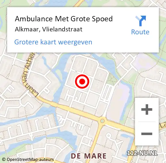 Locatie op kaart van de 112 melding: Ambulance Met Grote Spoed Naar Alkmaar, Vlielandstraat op 16 september 2022 14:58