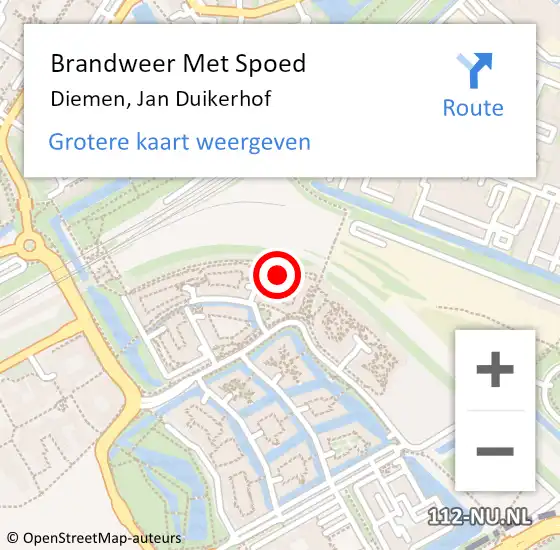 Locatie op kaart van de 112 melding: Brandweer Met Spoed Naar Diemen, Jan Duikerhof op 16 september 2022 15:04