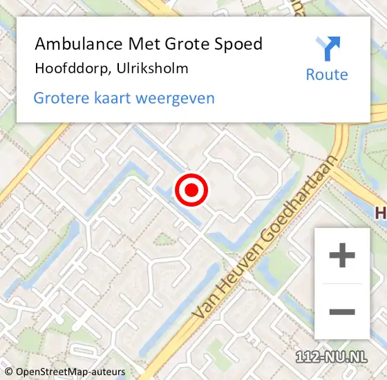 Locatie op kaart van de 112 melding: Ambulance Met Grote Spoed Naar Hoofddorp, Ulriksholm op 16 september 2022 15:23