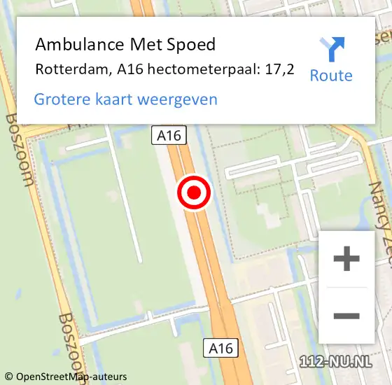 Locatie op kaart van de 112 melding: Ambulance Met Spoed Naar Rotterdam, A16 hectometerpaal: 17,2 op 16 september 2022 15:25