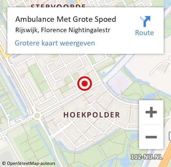 Locatie op kaart van de 112 melding: Ambulance Met Grote Spoed Naar Rijswijk, Florence Nightingalestr op 16 september 2022 15:44