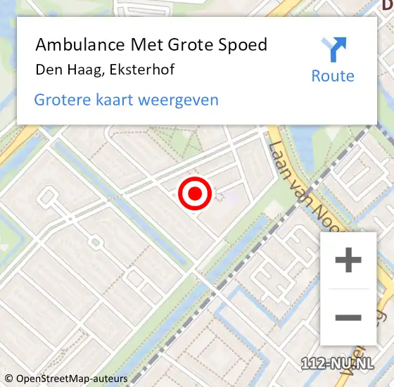 Locatie op kaart van de 112 melding: Ambulance Met Grote Spoed Naar Den Haag, Eksterhof op 16 september 2022 15:47