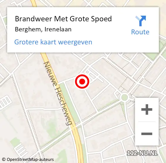 Locatie op kaart van de 112 melding: Brandweer Met Grote Spoed Naar Berghem, Irenelaan op 16 september 2022 15:50