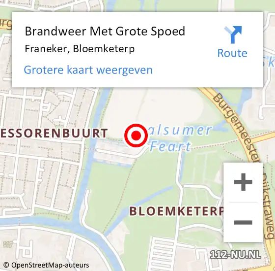 Locatie op kaart van de 112 melding: Brandweer Met Grote Spoed Naar Franeker, Bloemketerp op 16 september 2022 16:02