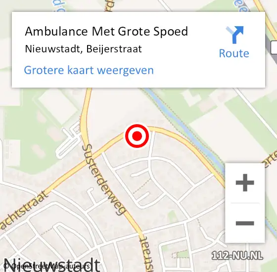 Locatie op kaart van de 112 melding: Ambulance Met Grote Spoed Naar Nieuwstadt, Beijerstraat op 29 juli 2014 14:04