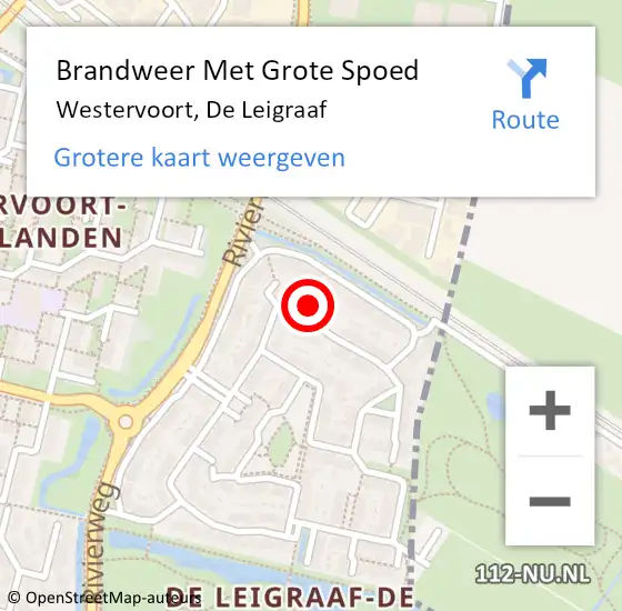 Locatie op kaart van de 112 melding: Brandweer Met Grote Spoed Naar Westervoort, De Leigraaf op 16 september 2022 16:51