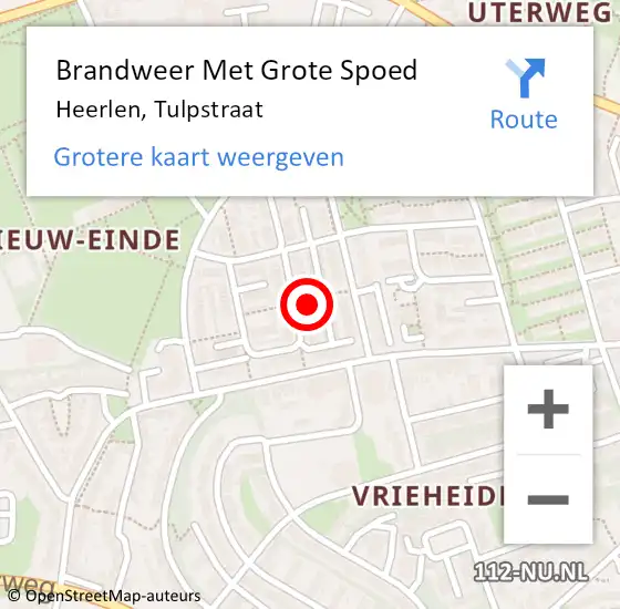 Locatie op kaart van de 112 melding: Brandweer Met Grote Spoed Naar Heerlen, Tulpstraat op 16 september 2022 16:57
