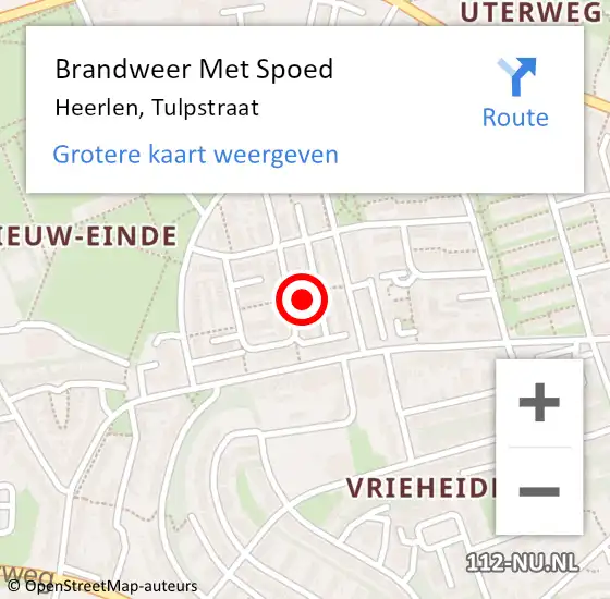 Locatie op kaart van de 112 melding: Brandweer Met Spoed Naar Heerlen, Tulpstraat op 16 september 2022 17:12