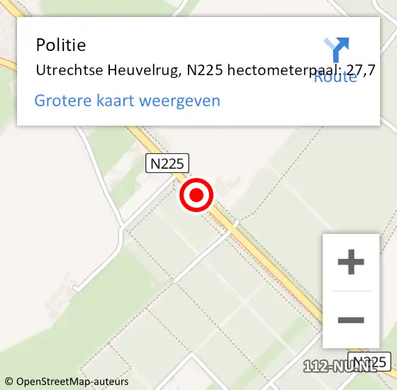 Locatie op kaart van de 112 melding: Politie Utrechtse Heuvelrug, N225 hectometerpaal: 27,7 op 16 september 2022 17:15