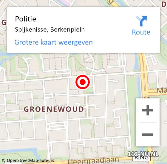 Locatie op kaart van de 112 melding: Politie Spijkenisse, Berkenplein op 16 september 2022 17:21