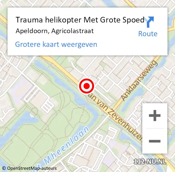 Locatie op kaart van de 112 melding: Trauma helikopter Met Grote Spoed Naar Apeldoorn, Agricolastraat op 16 september 2022 17:30