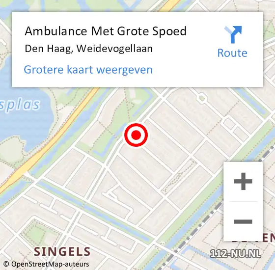 Locatie op kaart van de 112 melding: Ambulance Met Grote Spoed Naar Den Haag, Weidevogellaan op 16 september 2022 17:38