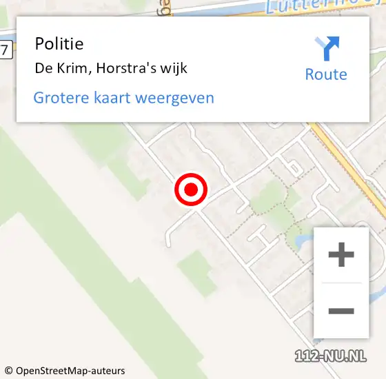 Locatie op kaart van de 112 melding: Politie De Krim, Horstra's wijk op 16 september 2022 17:39