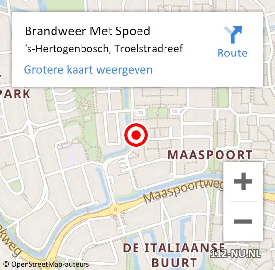 Locatie op kaart van de 112 melding: Brandweer Met Spoed Naar 's-Hertogenbosch, Troelstradreef op 16 september 2022 17:40