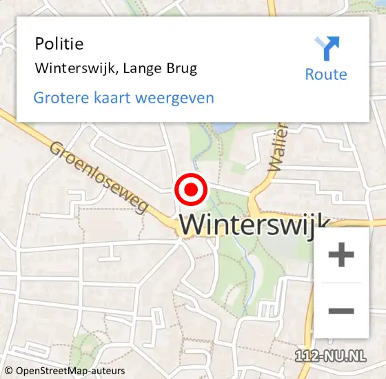 Locatie op kaart van de 112 melding: Politie Winterswijk, Lange Brug op 16 september 2022 17:47