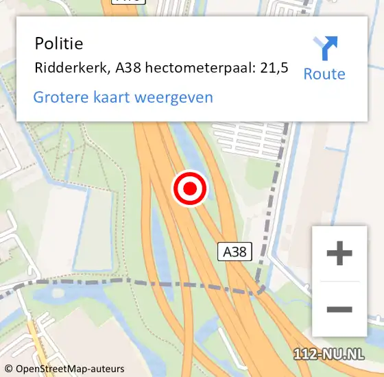 Locatie op kaart van de 112 melding: Politie Tynaarlo, A38 hectometerpaal: 21,5 op 16 september 2022 17:48