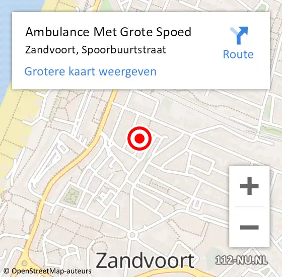 Locatie op kaart van de 112 melding: Ambulance Met Grote Spoed Naar Zandvoort, Spoorbuurtstraat op 16 september 2022 18:00