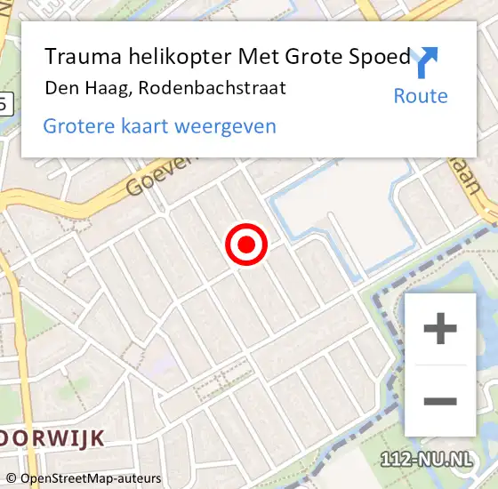 Locatie op kaart van de 112 melding: Trauma helikopter Met Grote Spoed Naar Den Haag, Rodenbachstraat op 16 september 2022 18:02