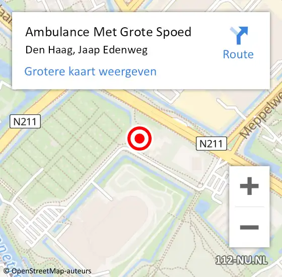 Locatie op kaart van de 112 melding: Ambulance Met Grote Spoed Naar Den Haag, Jaap Edenweg op 16 september 2022 18:16