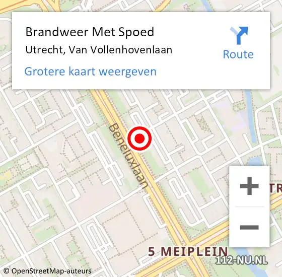 Locatie op kaart van de 112 melding: Brandweer Met Spoed Naar Utrecht, Van Vollenhovenlaan op 16 september 2022 18:26