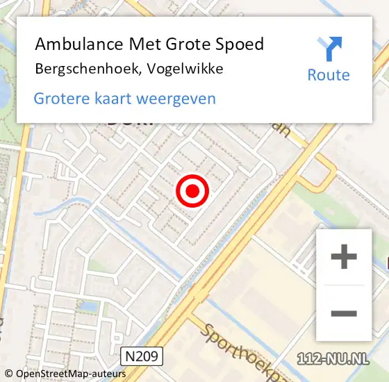 Locatie op kaart van de 112 melding: Ambulance Met Grote Spoed Naar Bergschenhoek, Vogelwikke op 16 september 2022 18:55