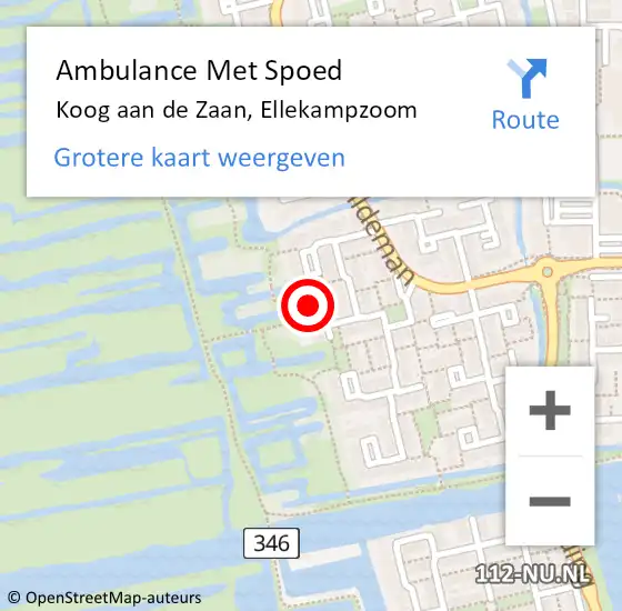 Locatie op kaart van de 112 melding: Ambulance Met Spoed Naar Koog aan de Zaan, Ellekampzoom op 16 september 2022 19:02