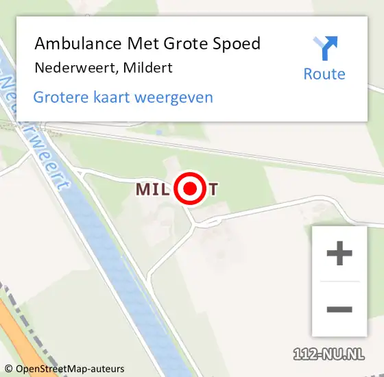 Locatie op kaart van de 112 melding: Ambulance Met Grote Spoed Naar Nederweert, Mildert op 16 september 2022 19:14