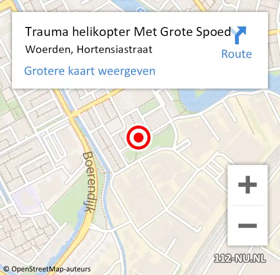 Locatie op kaart van de 112 melding: Trauma helikopter Met Grote Spoed Naar Woerden, Hortensiastraat op 16 september 2022 19:23