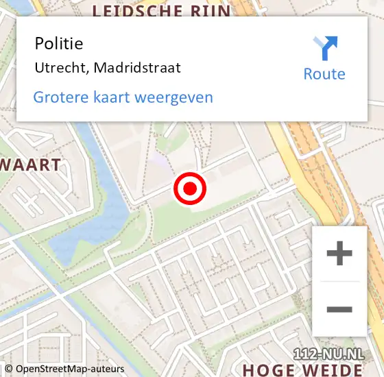 Locatie op kaart van de 112 melding: Politie Utrecht, Madridstraat op 16 september 2022 19:38