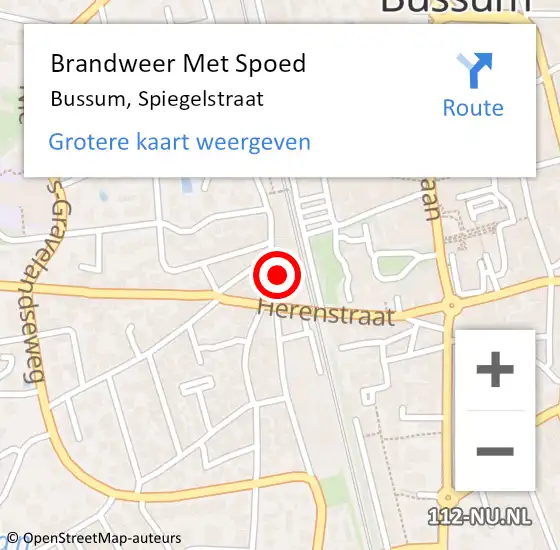 Locatie op kaart van de 112 melding: Brandweer Met Spoed Naar Bussum, Spiegelstraat op 16 september 2022 19:44