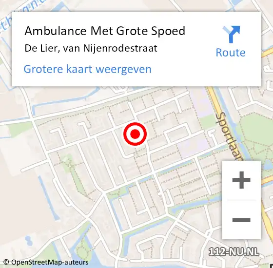 Locatie op kaart van de 112 melding: Ambulance Met Grote Spoed Naar De Lier, van Nijenrodestraat op 16 september 2022 19:54