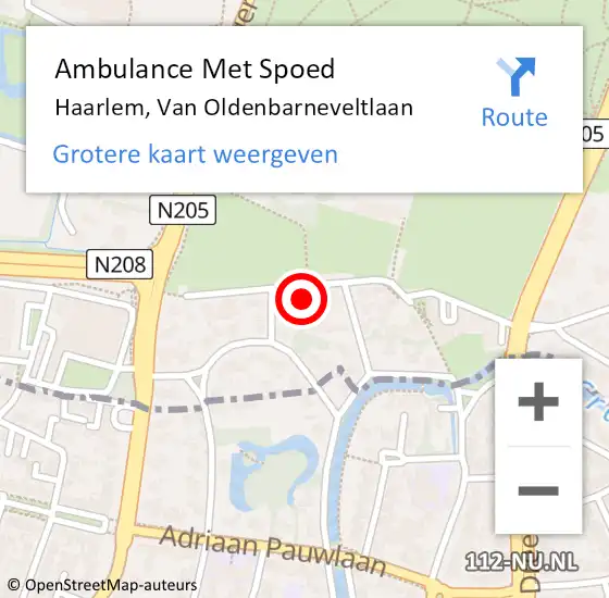 Locatie op kaart van de 112 melding: Ambulance Met Spoed Naar Haarlem, Van Oldenbarneveltlaan op 16 september 2022 20:33