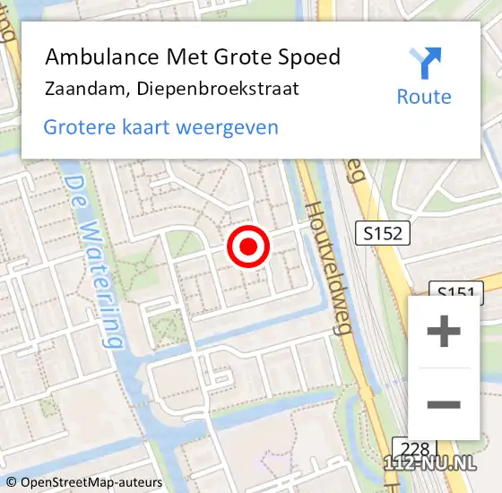 Locatie op kaart van de 112 melding: Ambulance Met Grote Spoed Naar Zaandam, Diepenbroekstraat op 16 september 2022 20:34