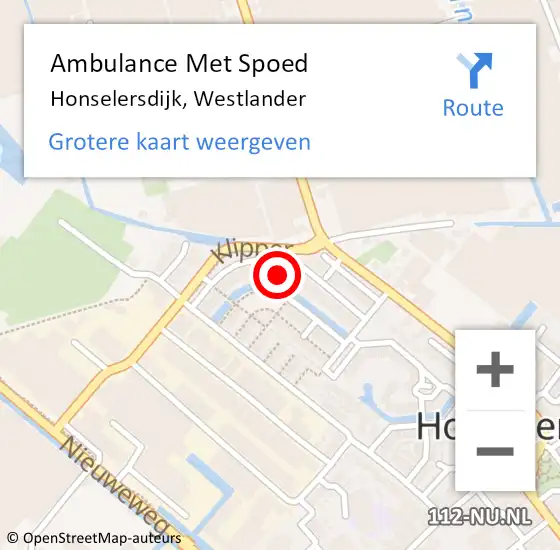 Locatie op kaart van de 112 melding: Ambulance Met Spoed Naar Honselersdijk, Westlander op 16 september 2022 20:37