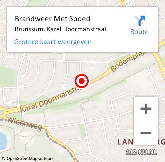 Locatie op kaart van de 112 melding: Brandweer Met Spoed Naar Brunssum, Karel Doormanstraat op 16 september 2022 20:45
