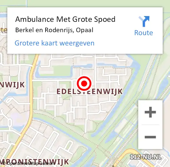 Locatie op kaart van de 112 melding: Ambulance Met Grote Spoed Naar Berkel en Rodenrijs, Opaal op 16 september 2022 20:53