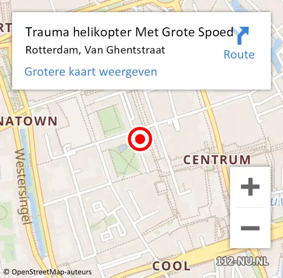 Locatie op kaart van de 112 melding: Trauma helikopter Met Grote Spoed Naar Rotterdam, Van Ghentstraat op 16 september 2022 21:11