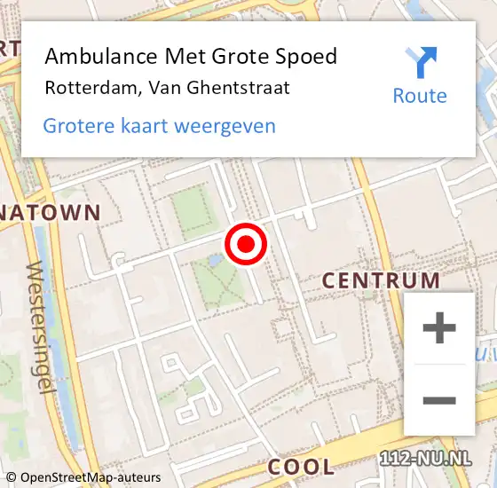 Locatie op kaart van de 112 melding: Ambulance Met Grote Spoed Naar Rotterdam, Van Ghentstraat op 16 september 2022 21:13