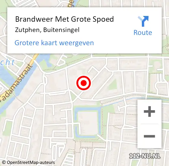 Locatie op kaart van de 112 melding: Brandweer Met Grote Spoed Naar Zutphen, Buitensingel op 16 september 2022 21:32