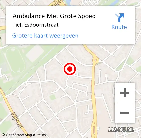 Locatie op kaart van de 112 melding: Ambulance Met Grote Spoed Naar Tiel, Esdoornstraat op 16 september 2022 22:11