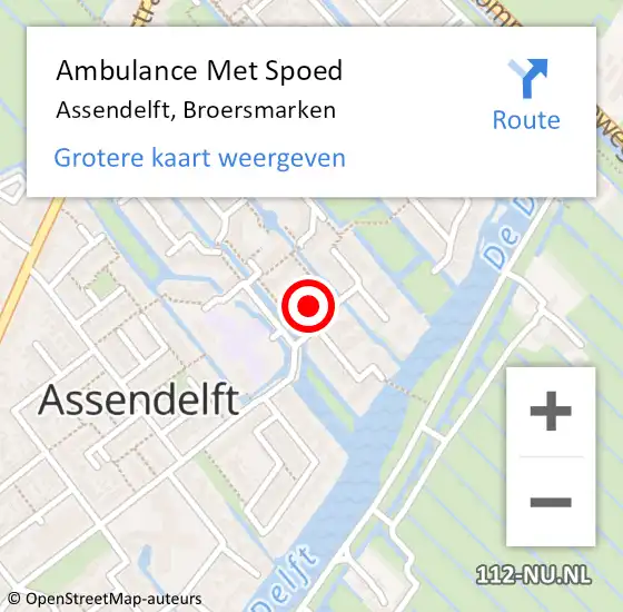 Locatie op kaart van de 112 melding: Ambulance Met Spoed Naar Assendelft, Broersmarken op 16 september 2022 22:26