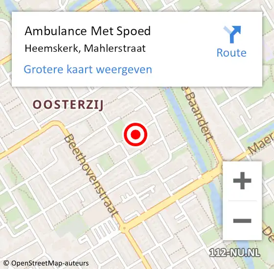 Locatie op kaart van de 112 melding: Ambulance Met Spoed Naar Heemskerk, Mahlerstraat op 16 september 2022 22:29