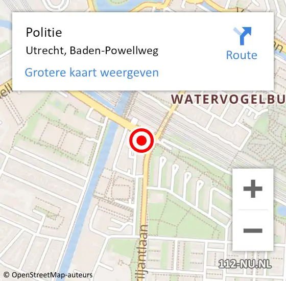 Locatie op kaart van de 112 melding: Politie Utrecht, Baden-Powellweg op 16 september 2022 22:41